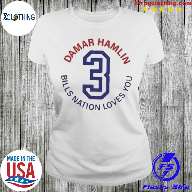 Official Damar Hamlin #3 Bills Nation Loves You Signature T-Shirt