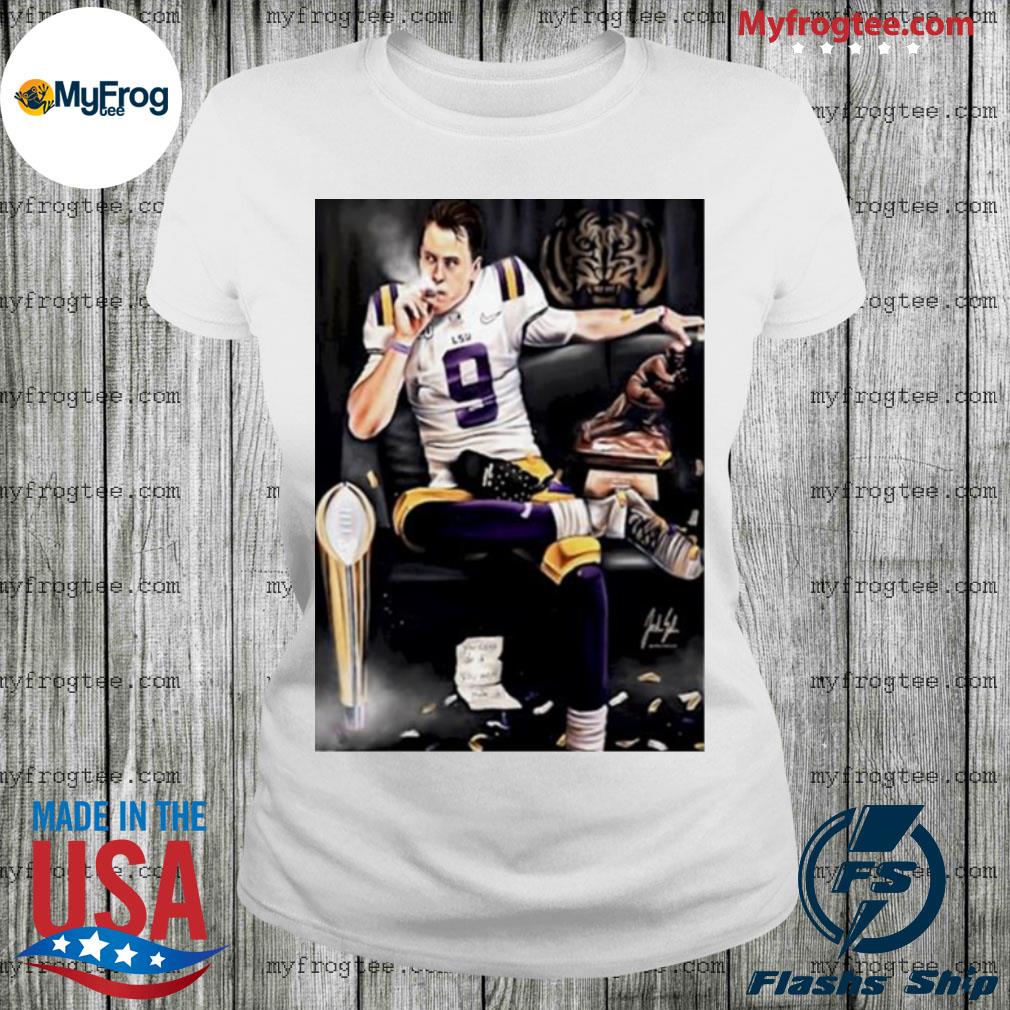 Joe Burrow smoking Cigars Canvas LSU shirt - Kingteeshop