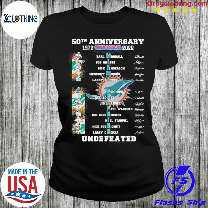 Miami dolphins 50th anniversary 1972 2022 undefeated signatures shirt,  hoodie, sweater, long sleeve and tank top