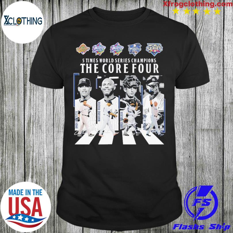 New York Yankees 5 times world series champions The Core Four abbey road signatures shirt