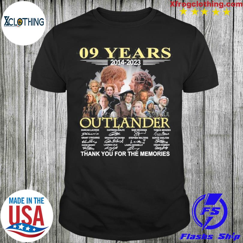 Official 09 years 2014 2023 Outlander signatures thank you for the memories t-shirt