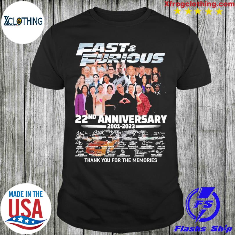 Official Fast and Furious 22nd anniversary 2001 2023 signatures thank you for the memories shirt