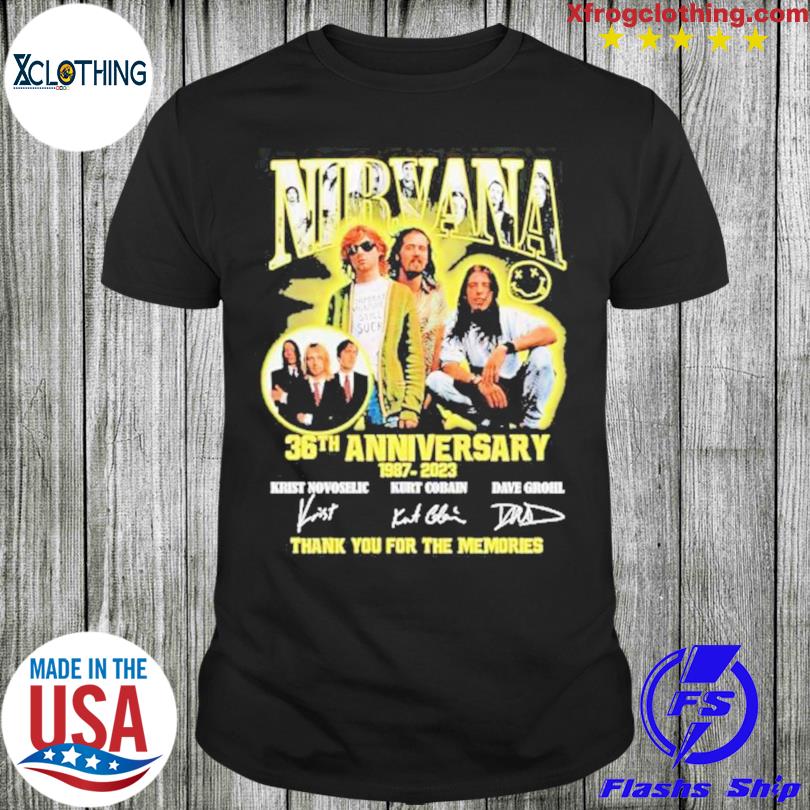 Official Nirvana 36th anniversary 1987 2023 signatures thank you for the memories t-shirt