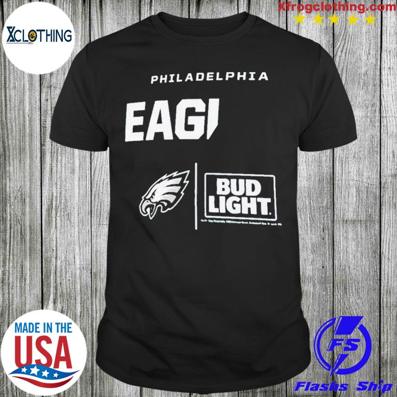 Bud Light Philadelphia Eagles Black Custom T Shirt - Hopped-Up Tees