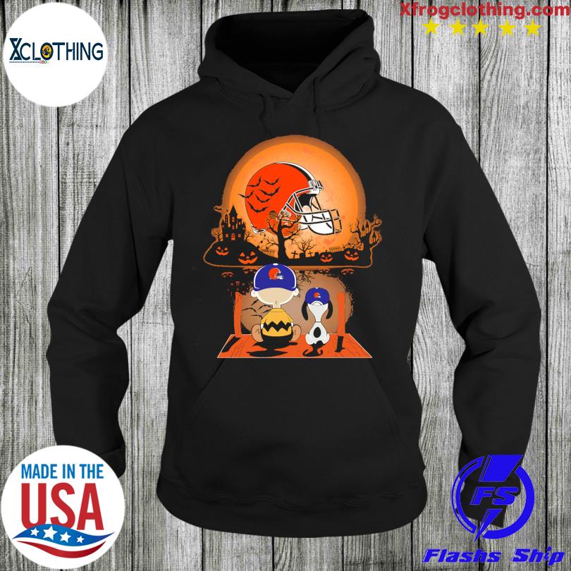 Snoopy and Charlie brown Cleveland browns halloween shirt, hoodie, sweater,  long sleeve and tank top