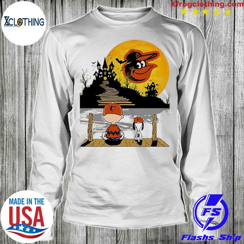 Snoopy and Charlie Brown Sit Under Moon Baltimore Orioles Halloween 2023 T- shirt, hoodie, sweater, long sleeve and tank top