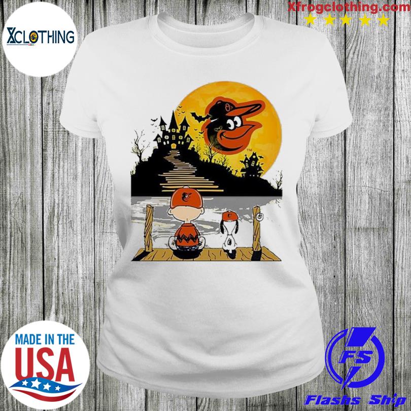 Snoopy Charlie Brown Sit Under Moon Baltimore Orioles Halloween Shirt,  hoodie, longsleeve, sweatshirt, v-neck tee