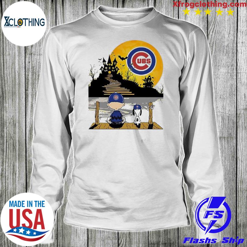 Official snoopy Charlie brown sit under moon Chicago Cubs