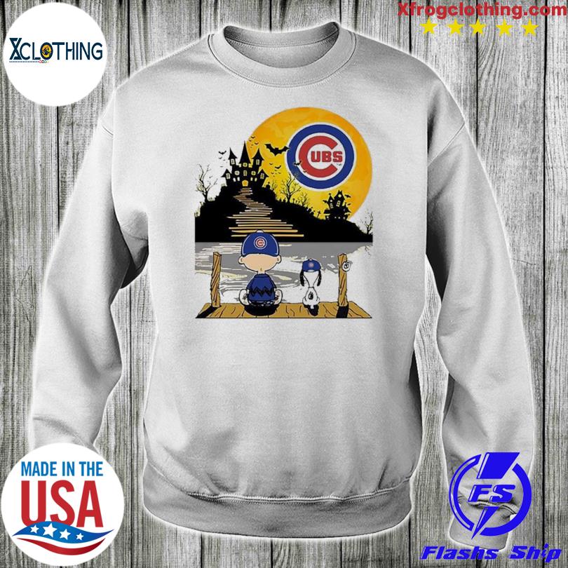 Snoopy Charlie Brown Sit Under Moon Chicago Cubs Halloween Shirt