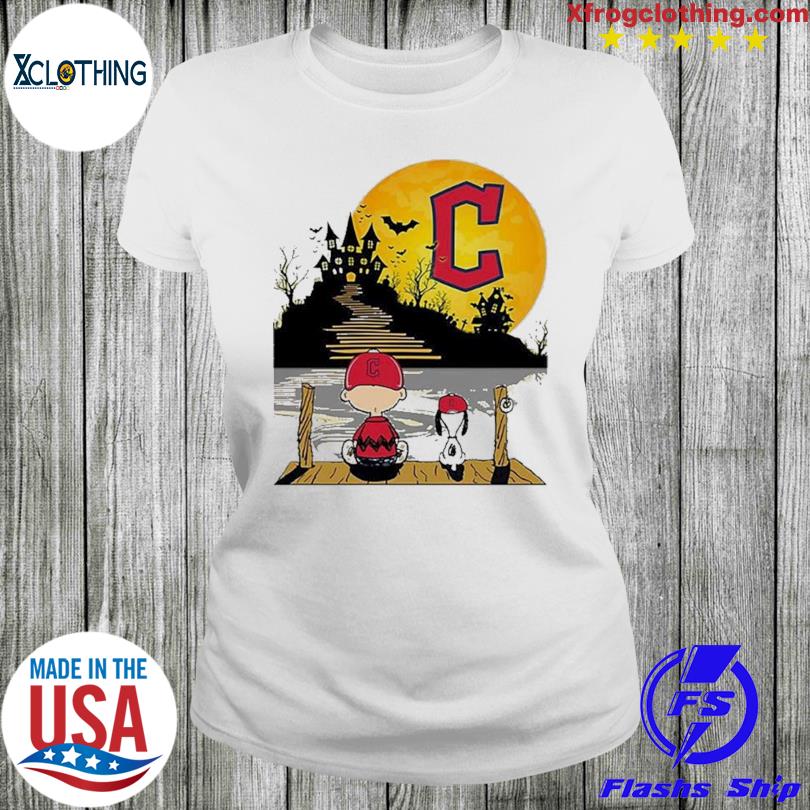 Cleveland Guardians Snoopy and Charlie Brown Sit Under Moon Peanuts Halloween  shirt, hoodie, sweater, long sleeve and tank top