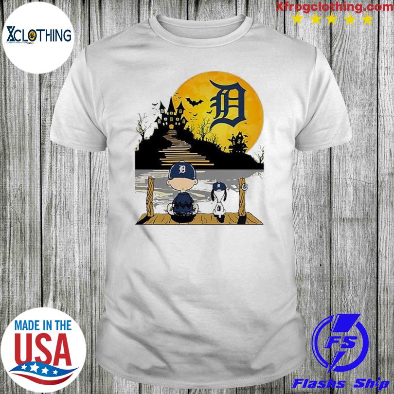 Official Snoopy Charlie brown sit under moon detroit tigers halloween T- shirt, hoodie, tank top, sweater and long sleeve t-shirt