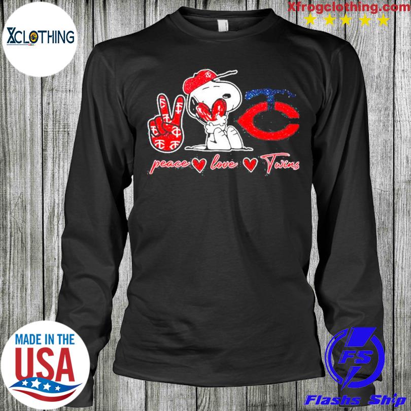 Snoopy Peace Love Minnesota Twins Shirt, hoodie, sweater, long