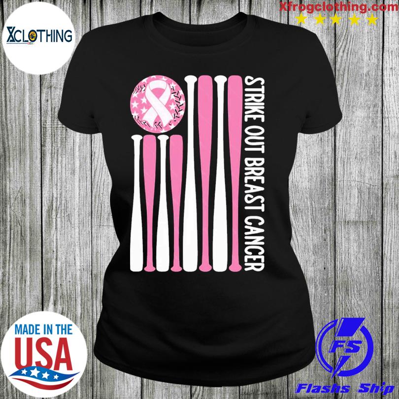 Strike Out Breast Cancer Baseball Pink American Flag Shirt, hoodie