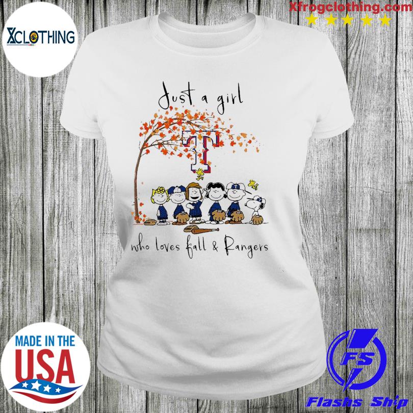 The Peanuts Just A Girl Who Loves Fall Texas Rangers Shirt, hoodie,  sweater, long sleeve and tank top