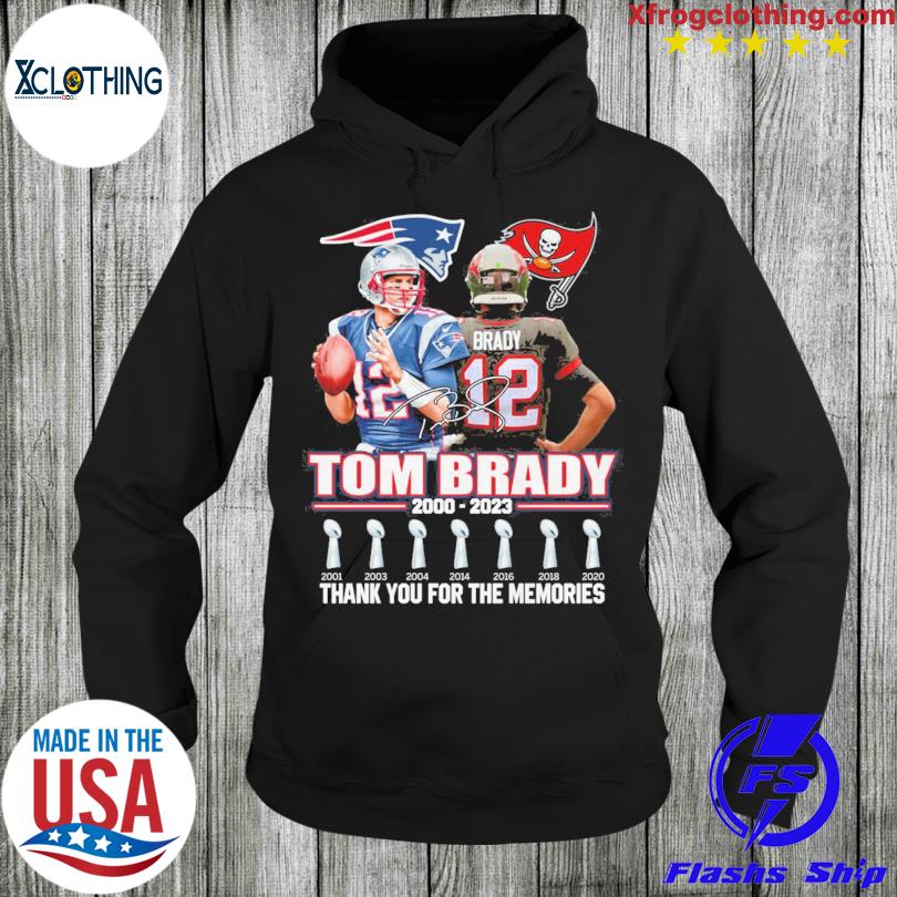 New England Patriots Tampa Bay Buccaneers 22 years 2000-2022 Tom Brady  thank you for the memories shirt, hoodie, sweater, long sleeve and tank top