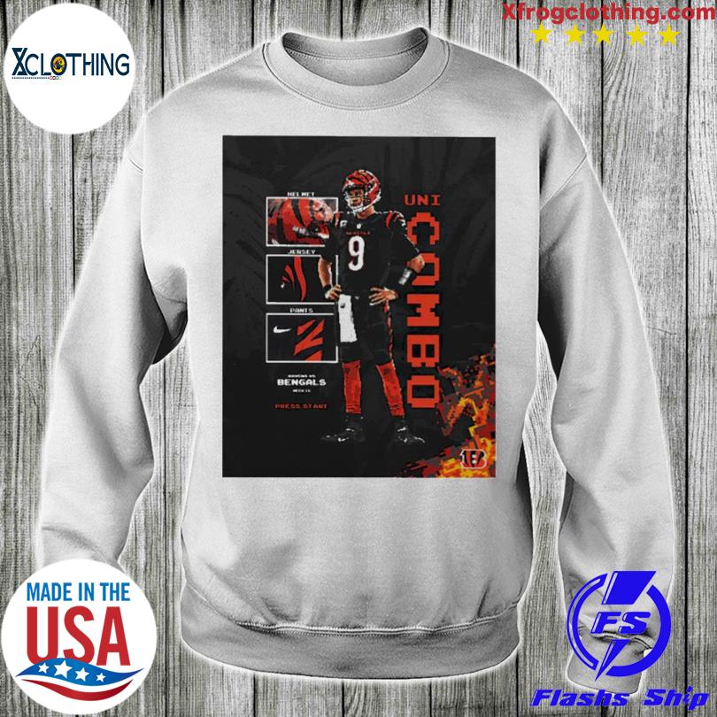 Cincinnati bengals uni combo helmet jersey pants bengals 9 shirt, hoodie,  sweater, long sleeve and tank top