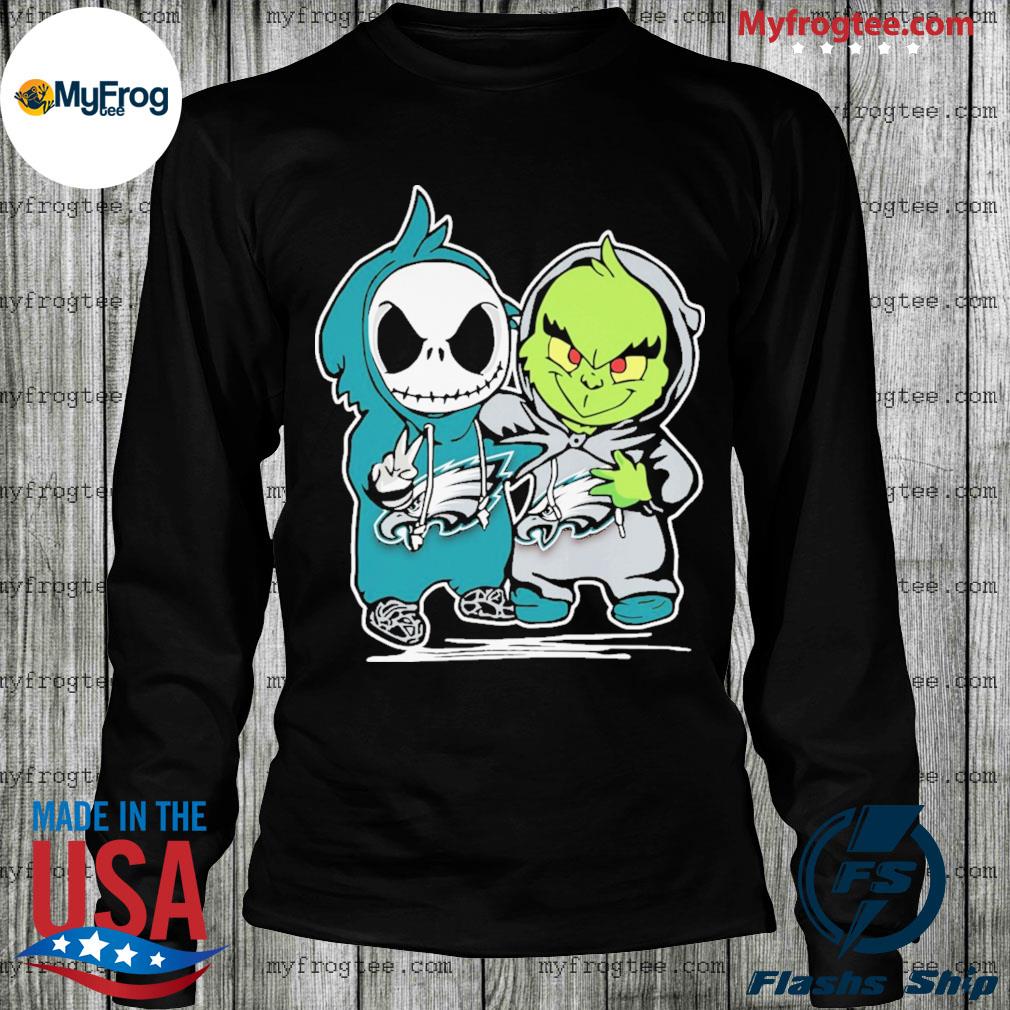 Baby Jack Skellington and baby Grinch Philadelphia Eagles shirt