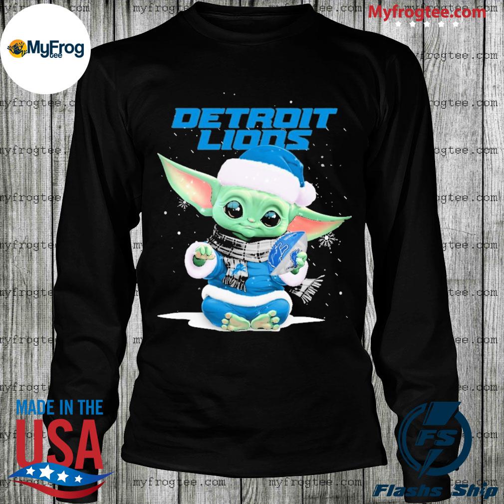 Cute Baby Yoda Play Rugby Detroit Lions Merry Christmas Shirt - Togethertee