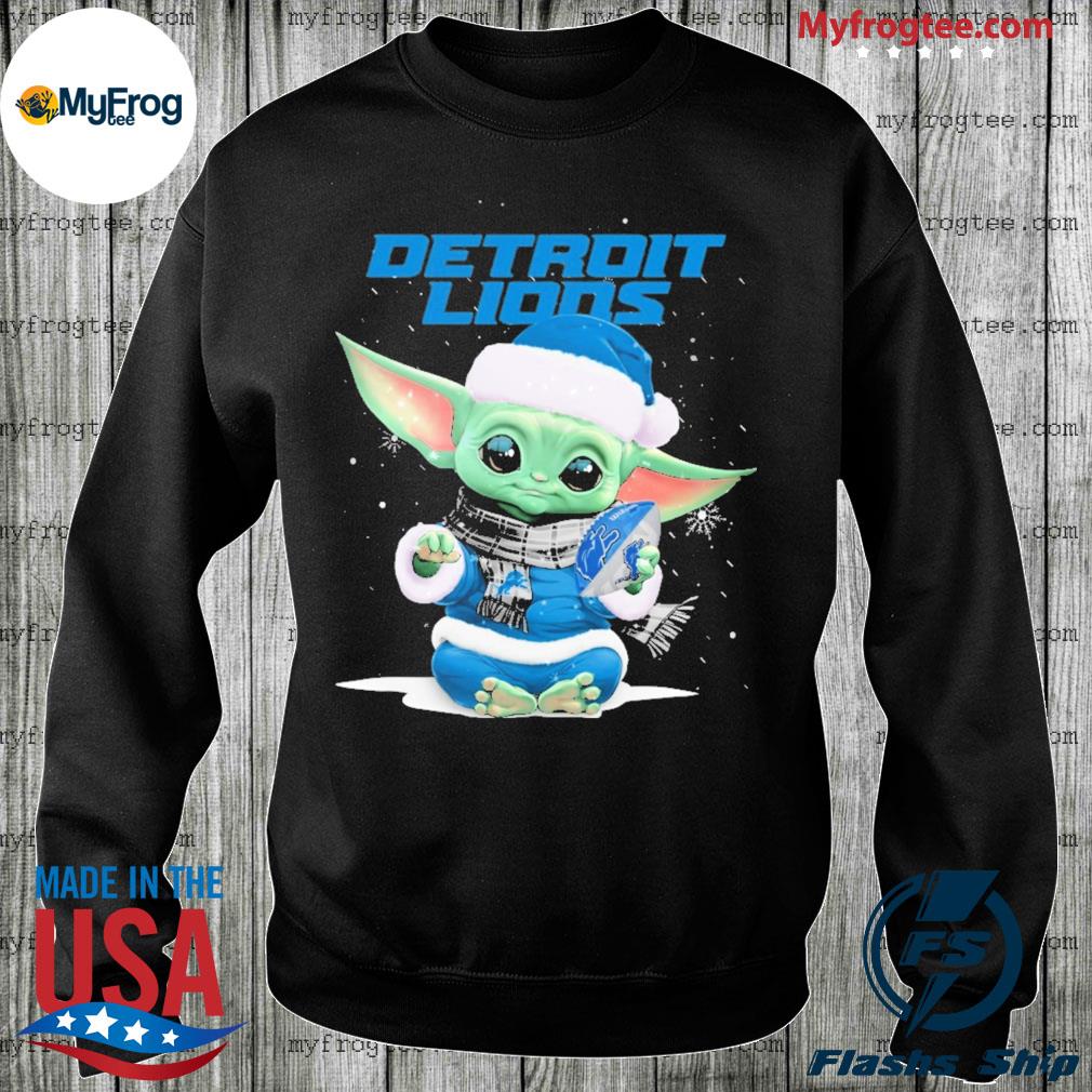 Baby Yoda play Rugby Detroit Lions Merry Christmas shirt, hoodie