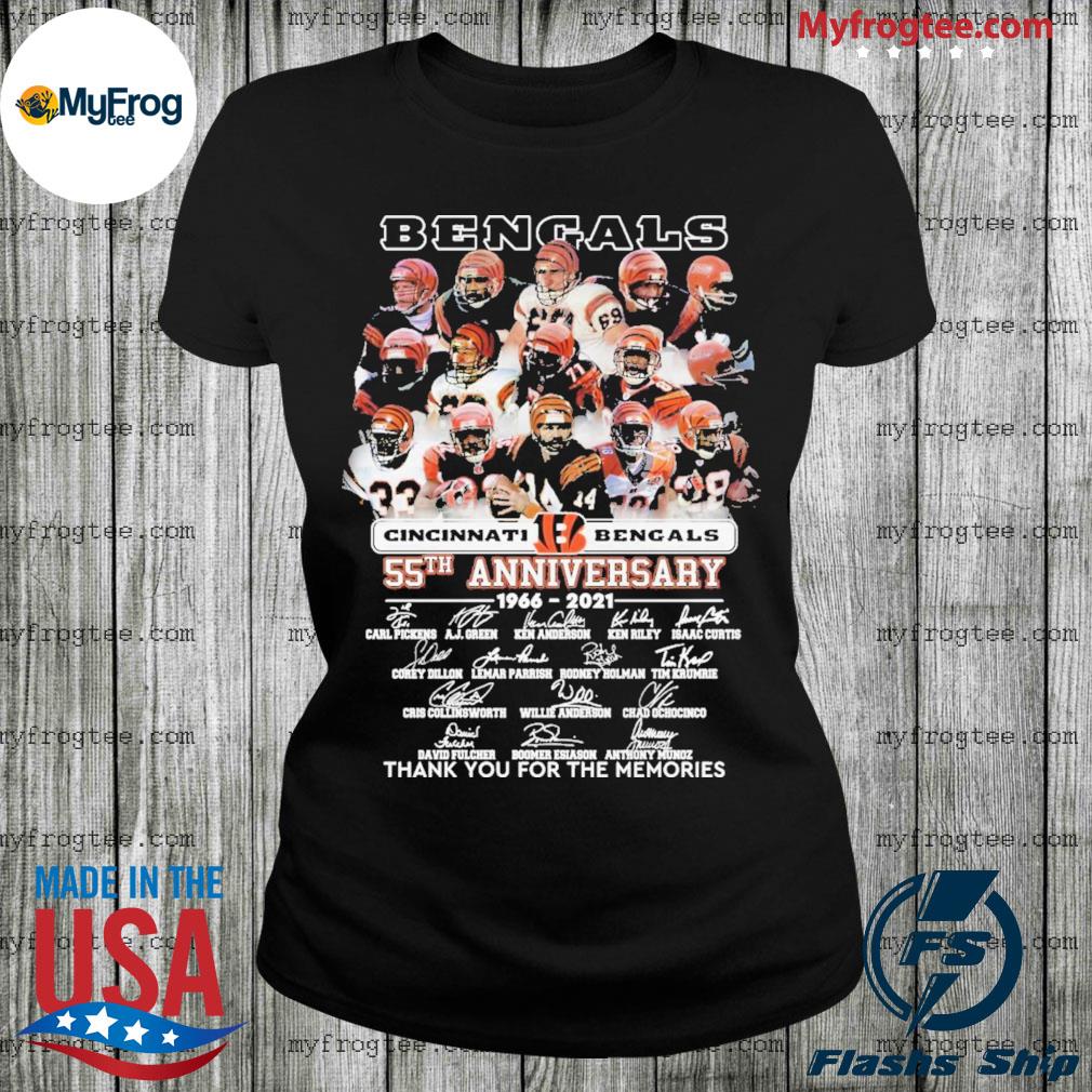 Cincinnati Bengals Anniversary 1966 2021 signatures thank you for the  memories shirt, hoodie, sweater and long sleeve