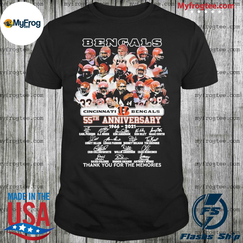 Cincinnati Bengals Anniversary 1966 2021 signatures thank you for the  memories shirt, hoodie, sweater and long sleeve