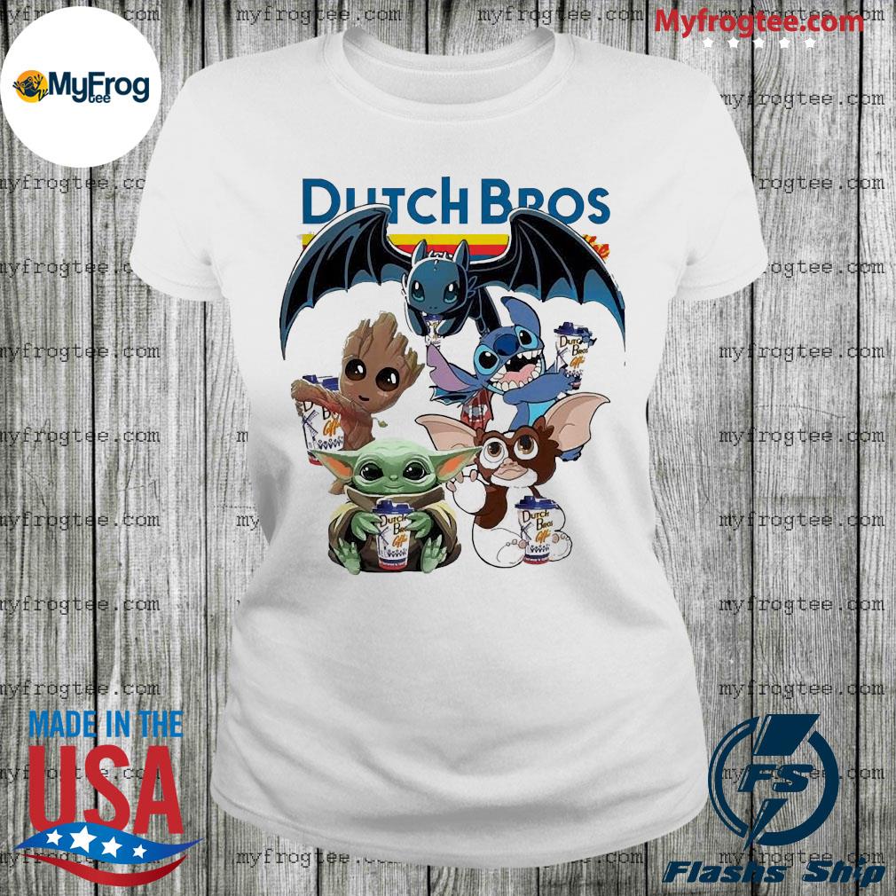 Dutch Bros Coffee Baby Yoda Groot Stitch Toothless And Gremlins Shirt